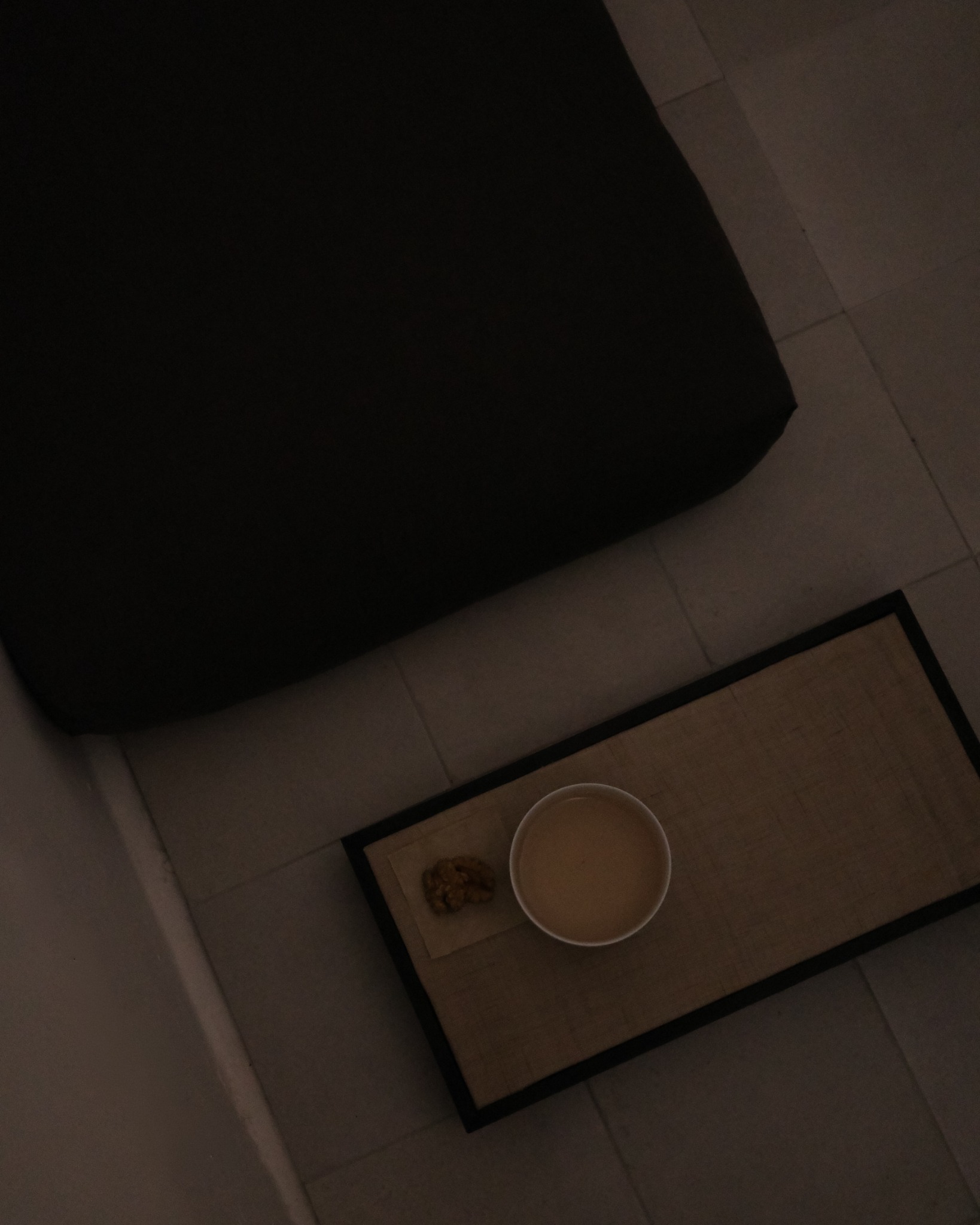Tea bowl and refreshment arranged in the exhibition space